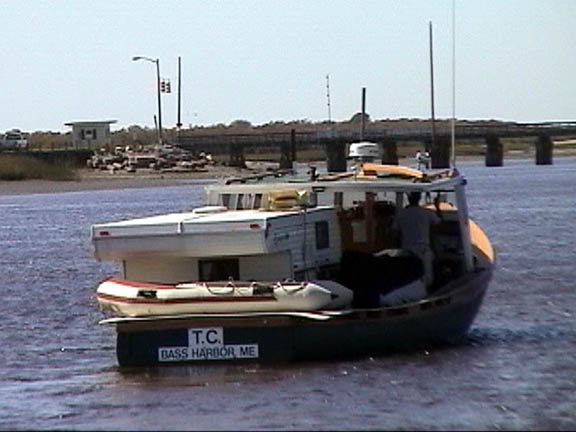 Oct 2003 Sunset Bridge NC Boat with Camper from Maine